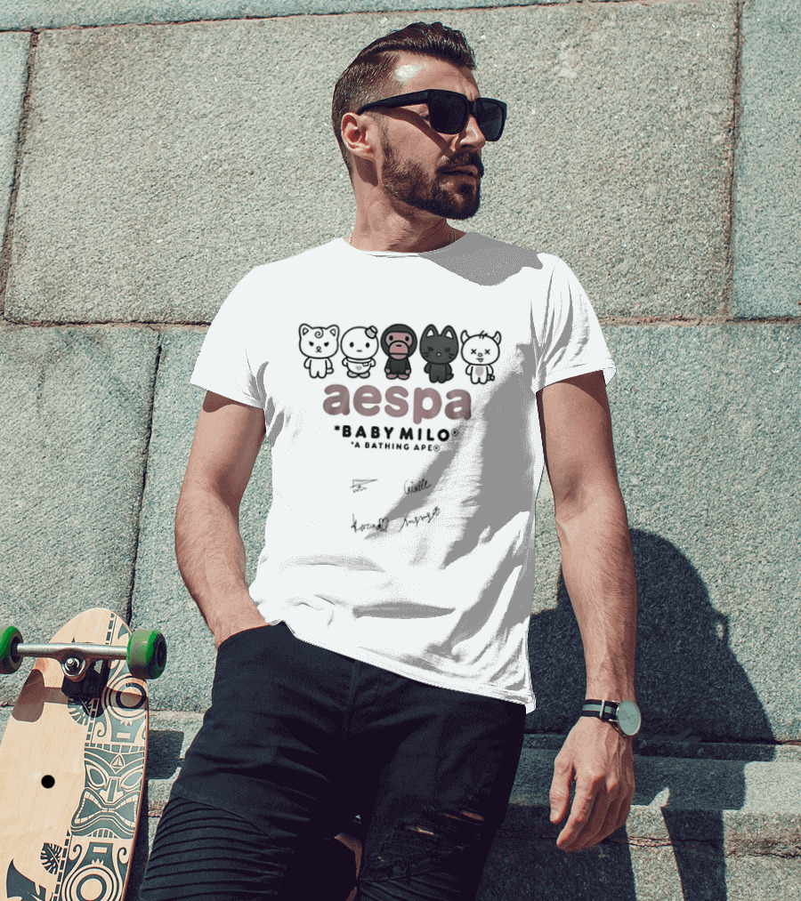 Aespa Collaboration With Baby Milo A Bathing Ape And Karina Winter T-Shirt