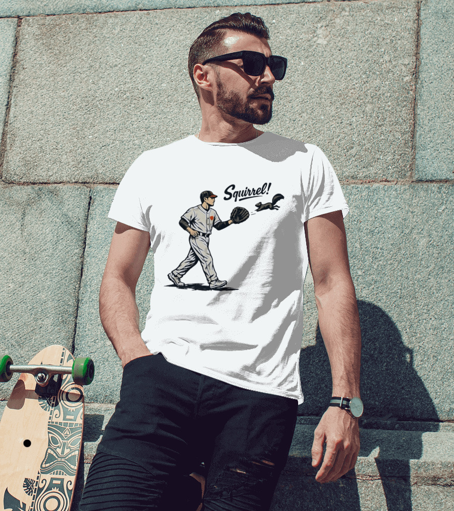 Baseball Player With Glove And Squirrel Chase T-Shirt