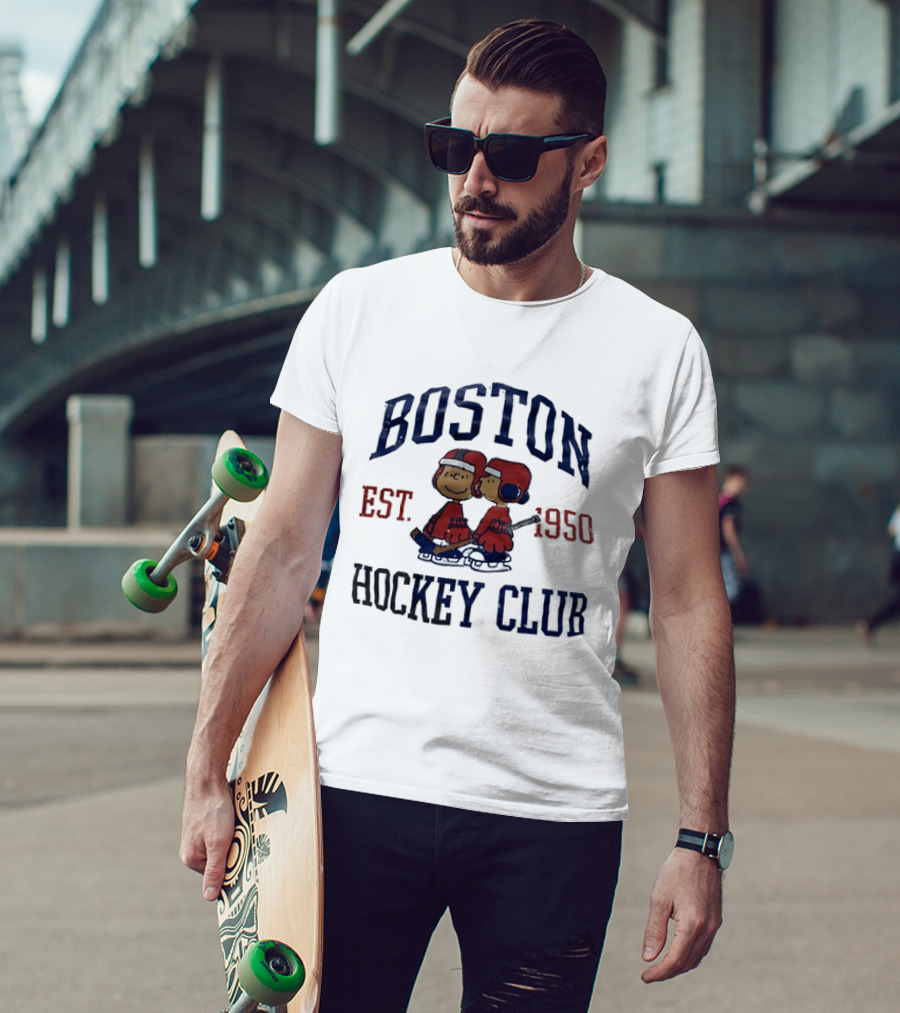Boston Hockey Club Est 1950 Peanuts Characters Distressed T-Shirt