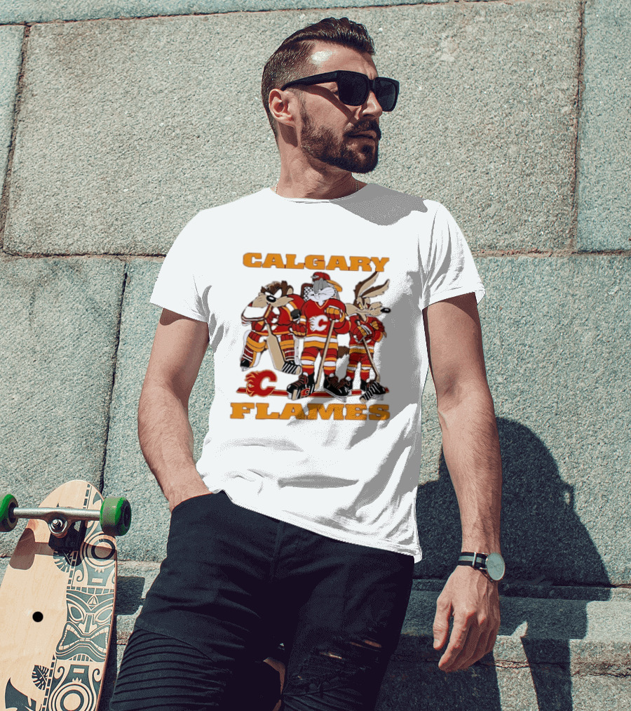Calgary Flames Looney Tunes Bugs Bunny Hockey Team Characters T-Shirt
