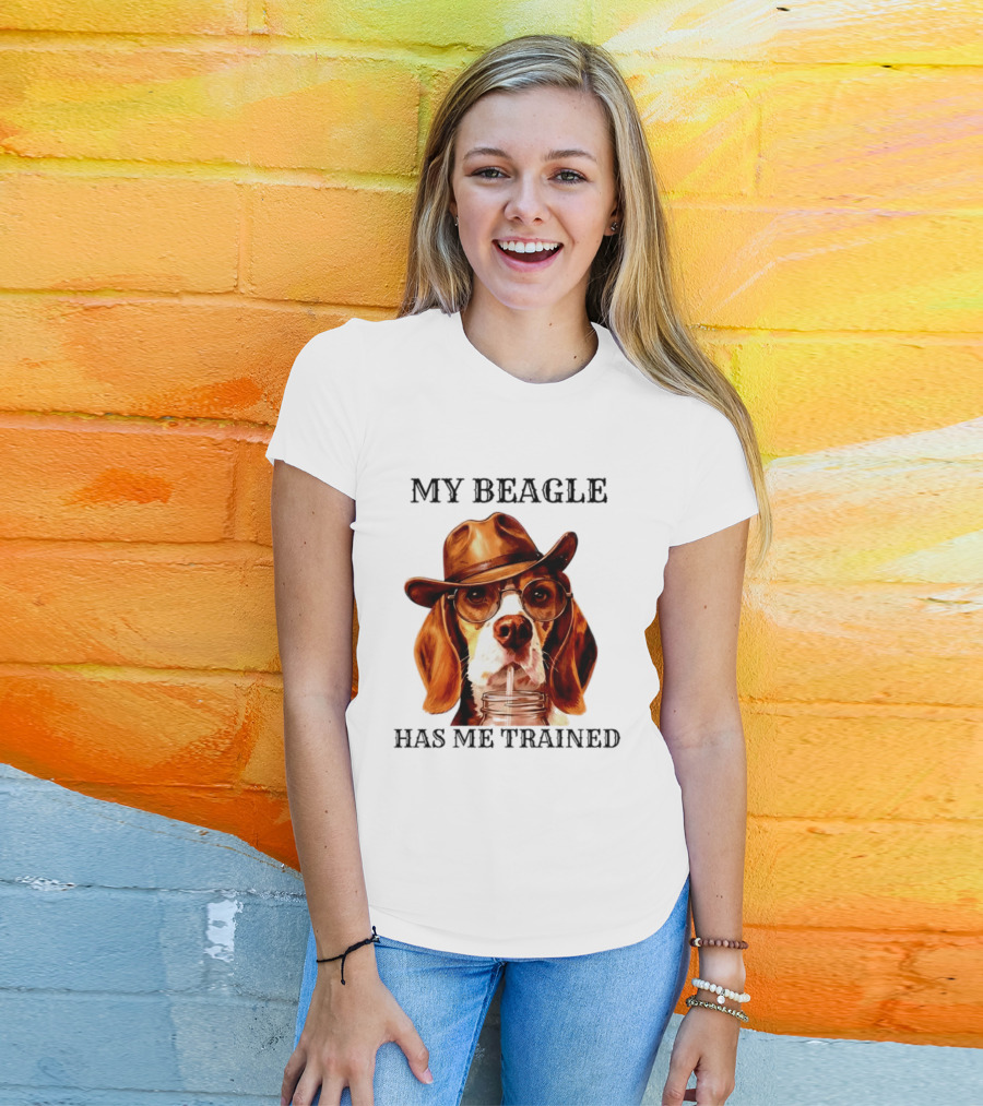 My Beagle Has Me Trained Cowboy Beagle With Hat And Glasses T-Shirt