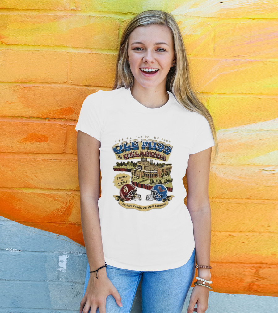 Ole Miss Vs Oklahoma Sooners Rebels Gaylord Family OK Mem Stadium T-Shirt