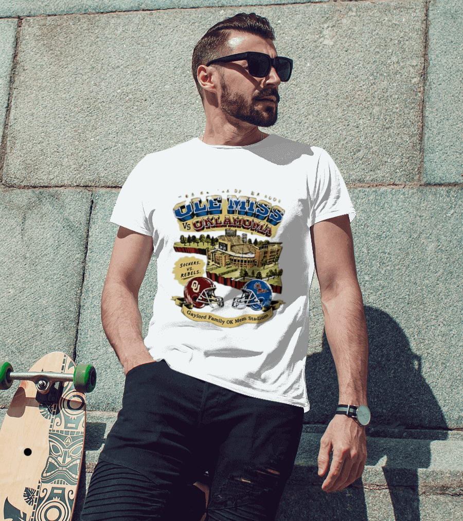Ole Miss Vs Oklahoma Sooners Rebels Gaylord Family OK Mem Stadium T-Shirt