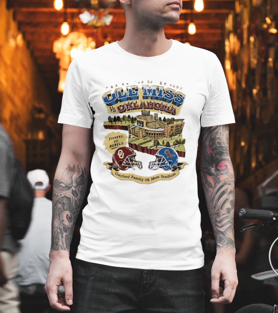 Ole Miss Vs Oklahoma Sooners Rebels Gaylord Family OK Mem Stadium T-Shirt