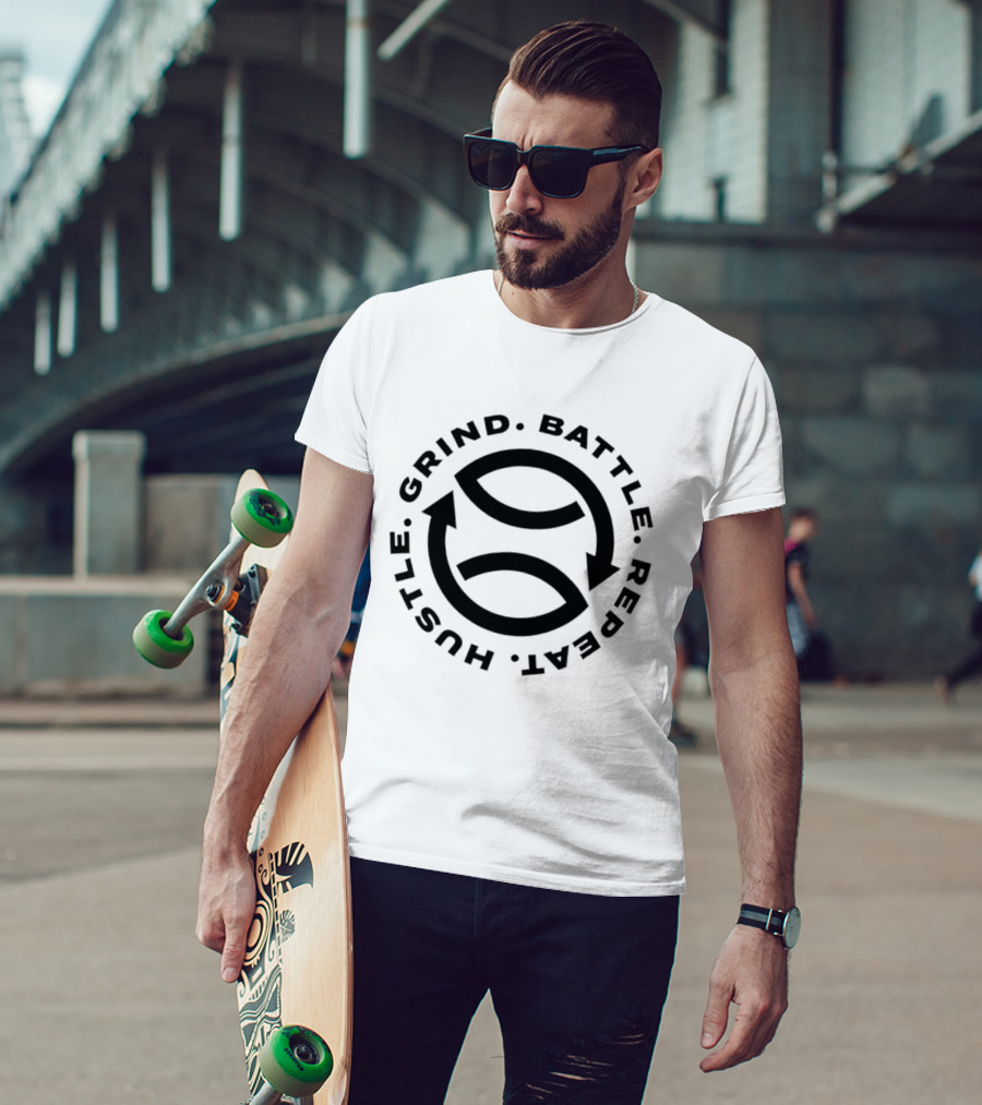 Grind Battle Hustle Repeat Motivational Cycle Arrows T-Shirt