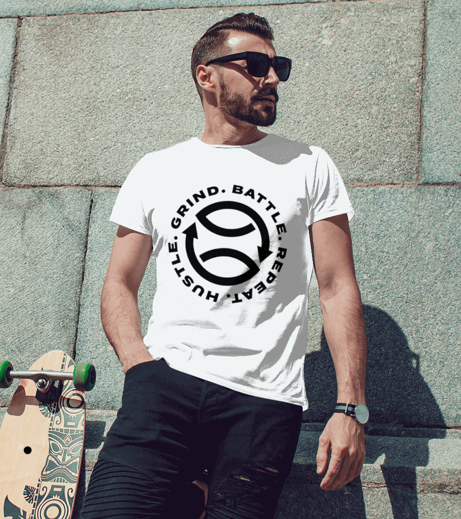 Grind Battle Hustle Repeat Motivational Cycle Arrows T-Shirt