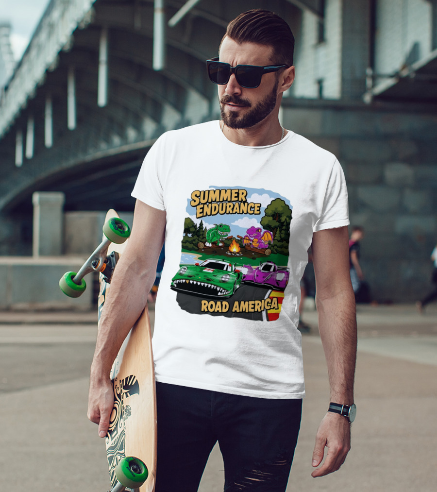 Summer Endurance Road America Racing With Dinosaurs And Dragons T-Shirt