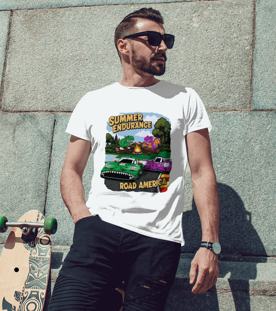 Summer Endurance Road America Racing With Dinosaurs And Dragons T-Shirt