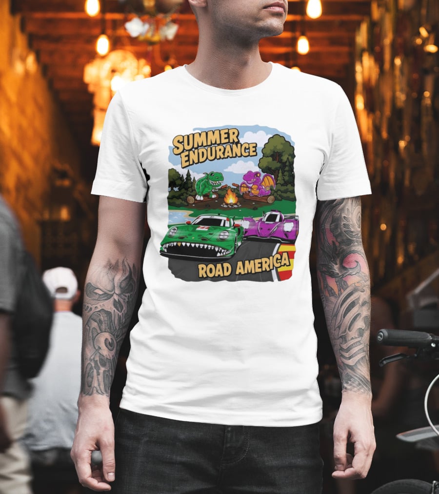 Summer Endurance Road America Racing With Dinosaurs And Dragons T-Shirt