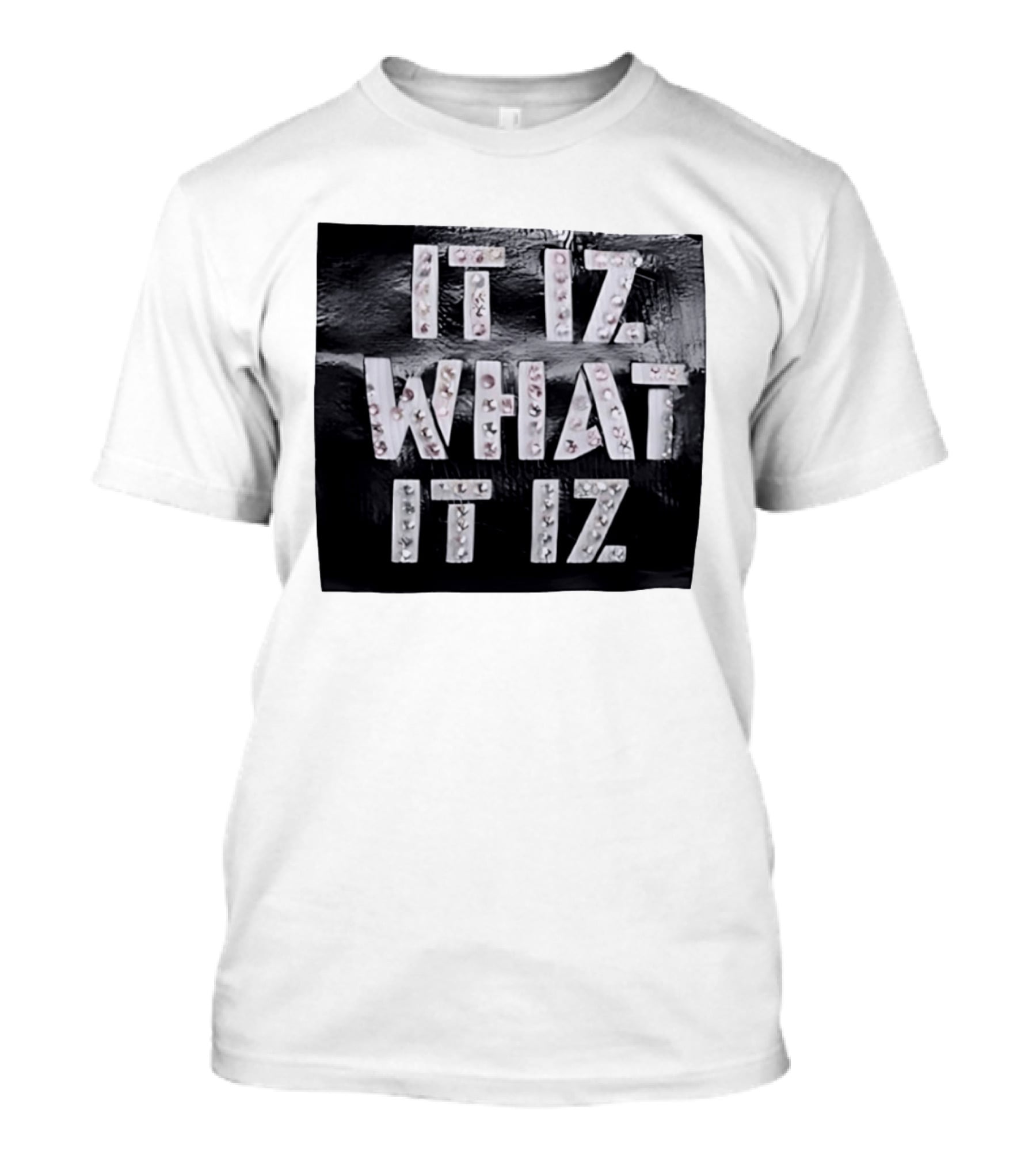 It Iz What It Iz Rhinestone Sparkly Slang Black T-Shirt