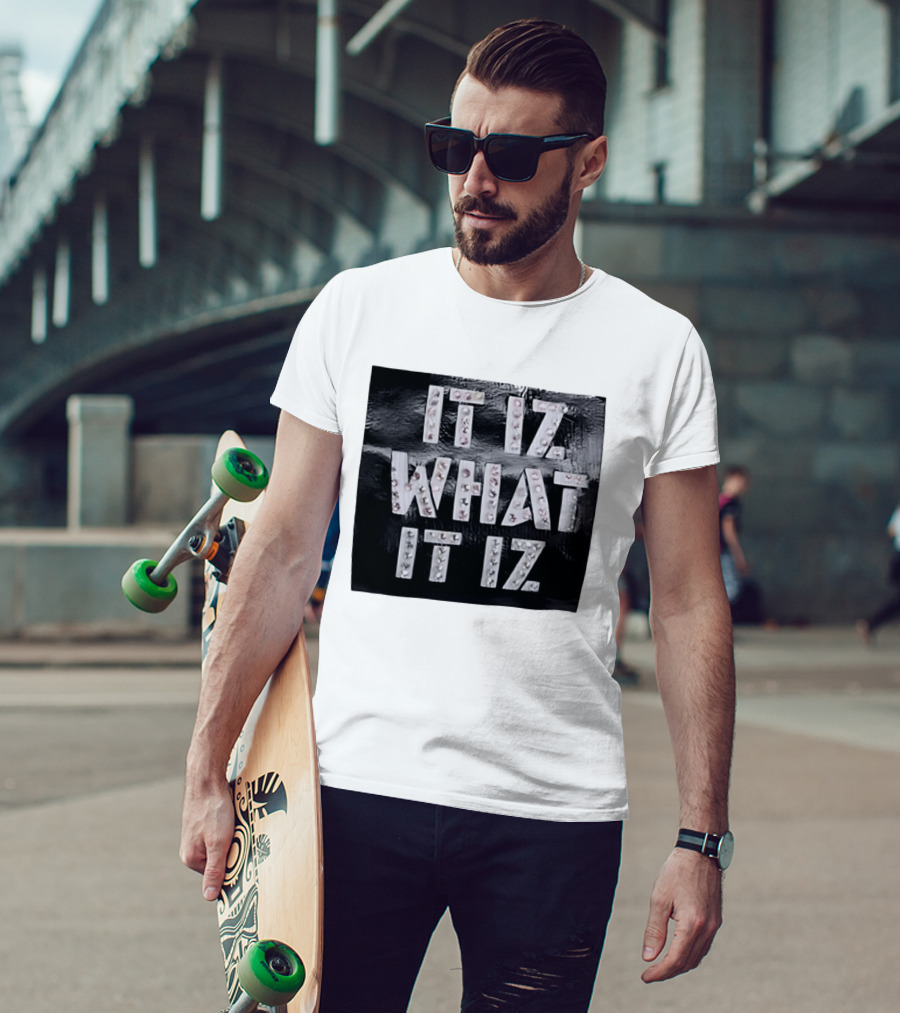 It Iz What It Iz Rhinestone Sparkly Slang Black T-Shirt