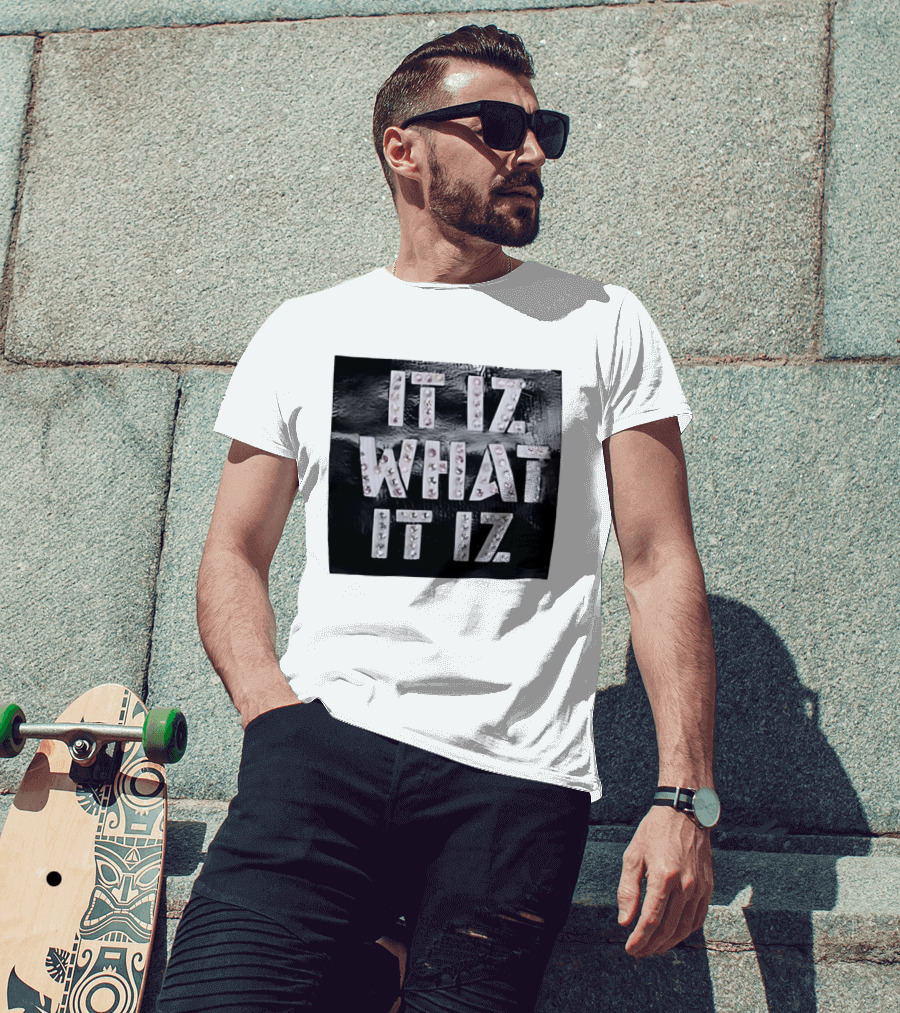 It Iz What It Iz Rhinestone Sparkly Slang Black T-Shirt