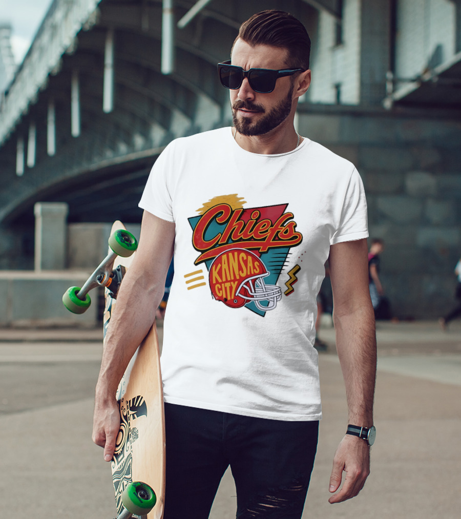 Kansas City Chiefs Helmet Retro Style Football T-Shirt