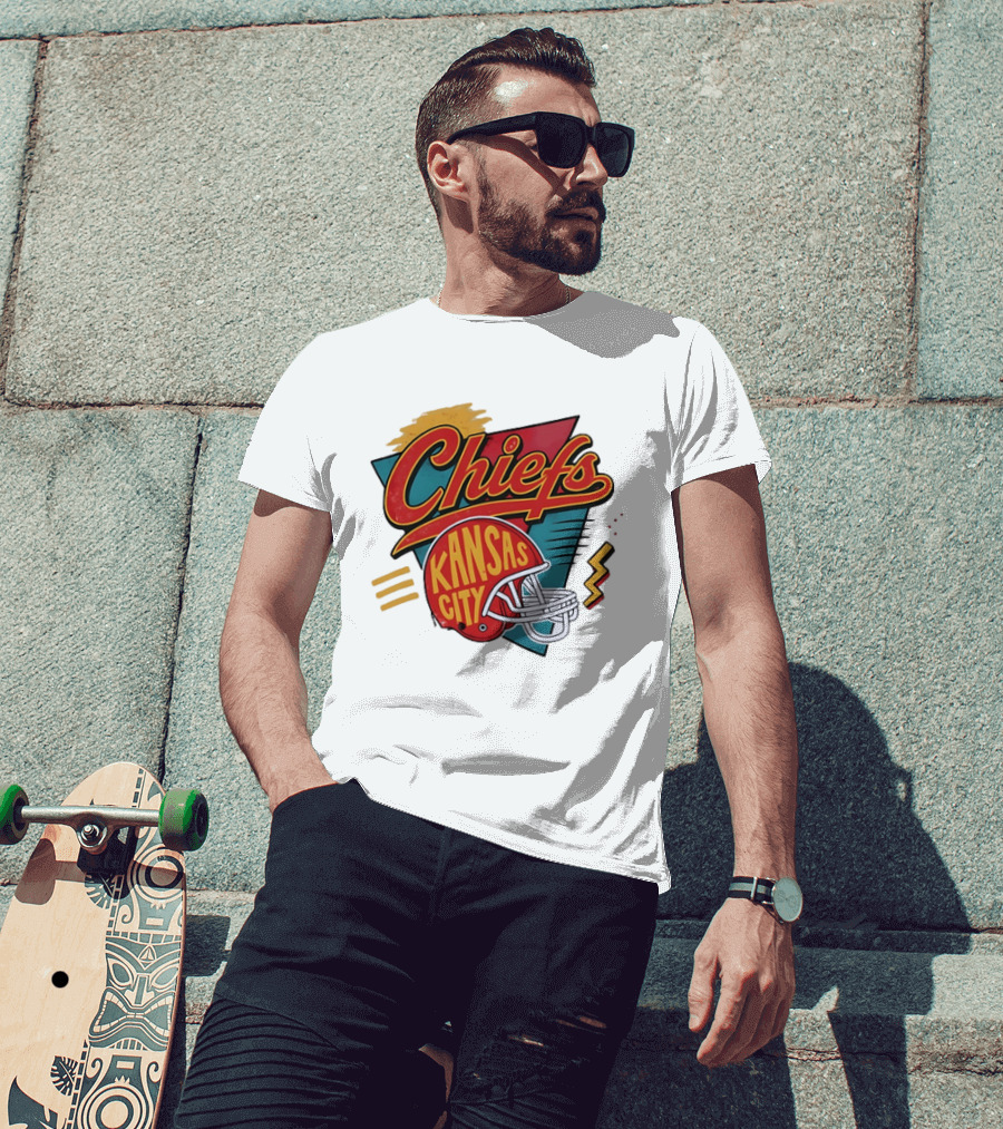 Kansas City Chiefs Helmet Retro Style Football T-Shirt