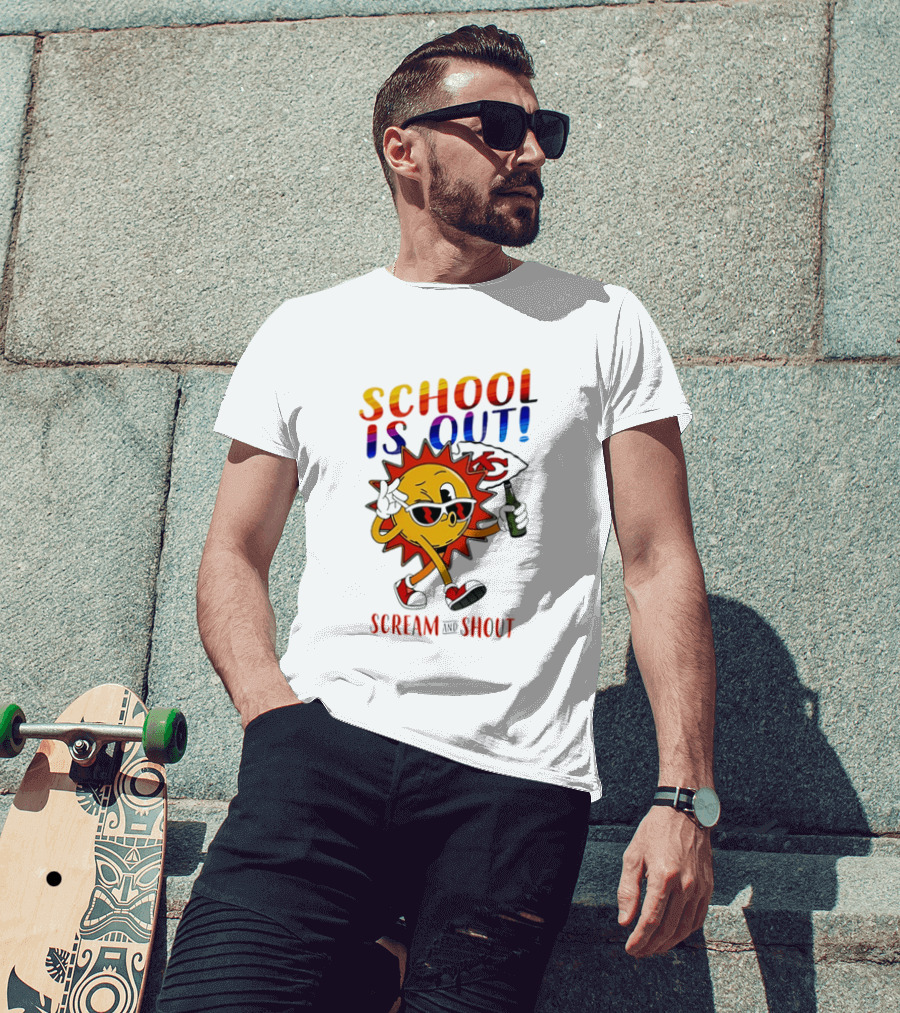 Kansas City Chiefs Sun Character School Is Out Scream And Shout T-Shirt