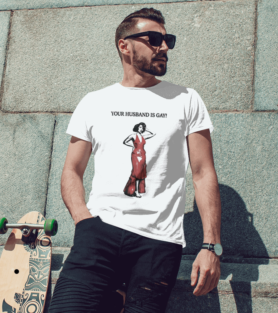 Your Husband Is Gay Woman In Red Dress T-Shirt