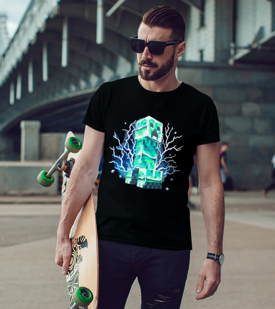 Charged Creeper Lightning Pixelated Monster Gaming Adventure T-Shirt