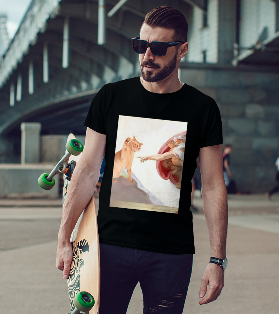 The Creation Of Adam With A Cat By Michelangelo T-Shirt