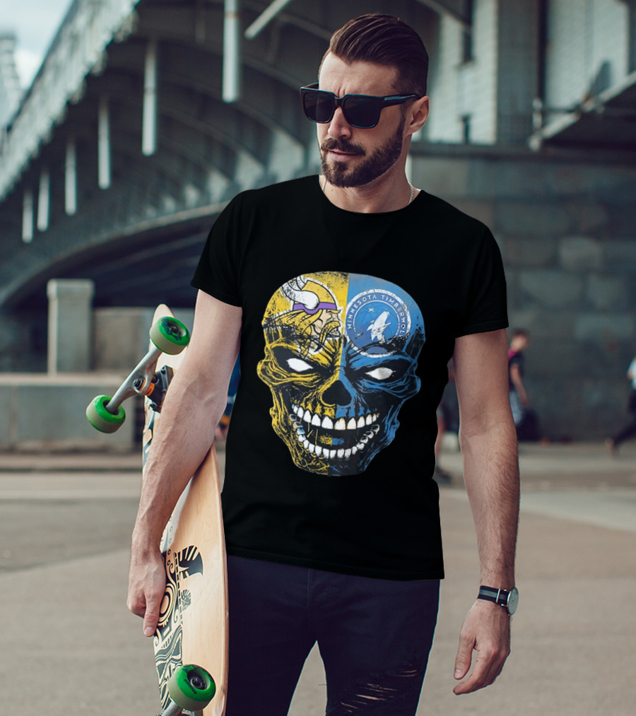 Minnesota Vikings Timberwolves Skull Mashup T-Shirt