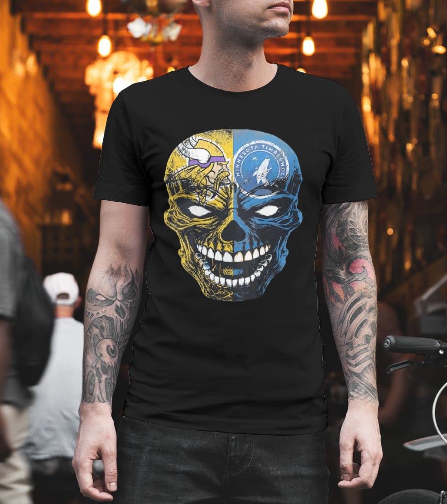 Minnesota Vikings Timberwolves Skull Mashup T-Shirt