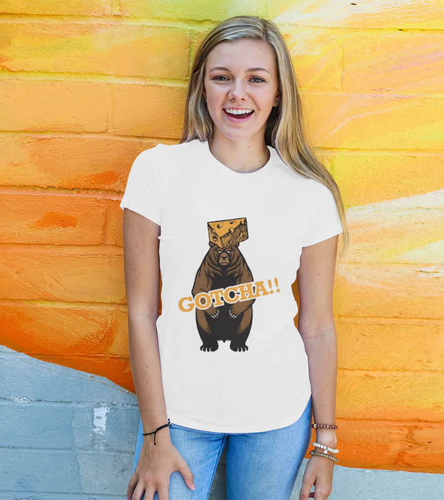 Bear Cheese Head Gotcha Green Bay Packers Fan T-Shirt