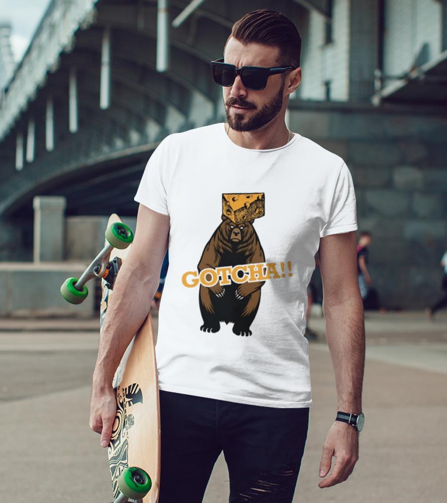 Bear Cheese Head Gotcha Green Bay Packers Fan T-Shirt