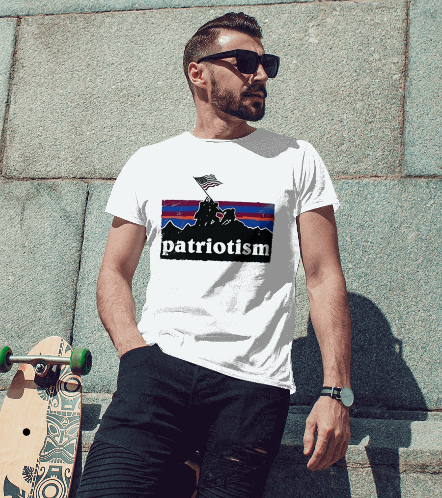 Patriotism Distressed Iwo Jima Flag Raising Retro Stripes T-Shirt