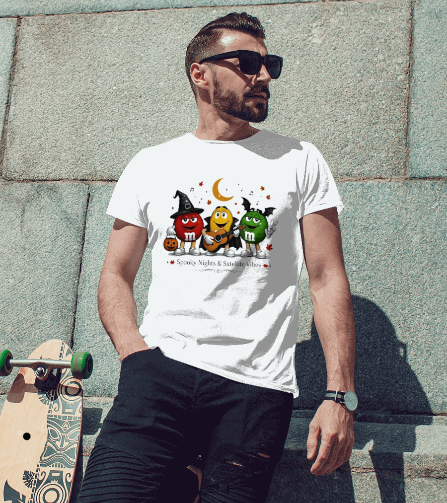 M&M's Spooky Nights & Satellite Vibes Halloween Pumpkin Witch Guitar Bat Moon T-Shirt