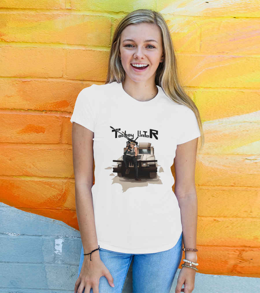 Tomboy Hater Anime Character With Gun And Armored Vehicle T-Shirt