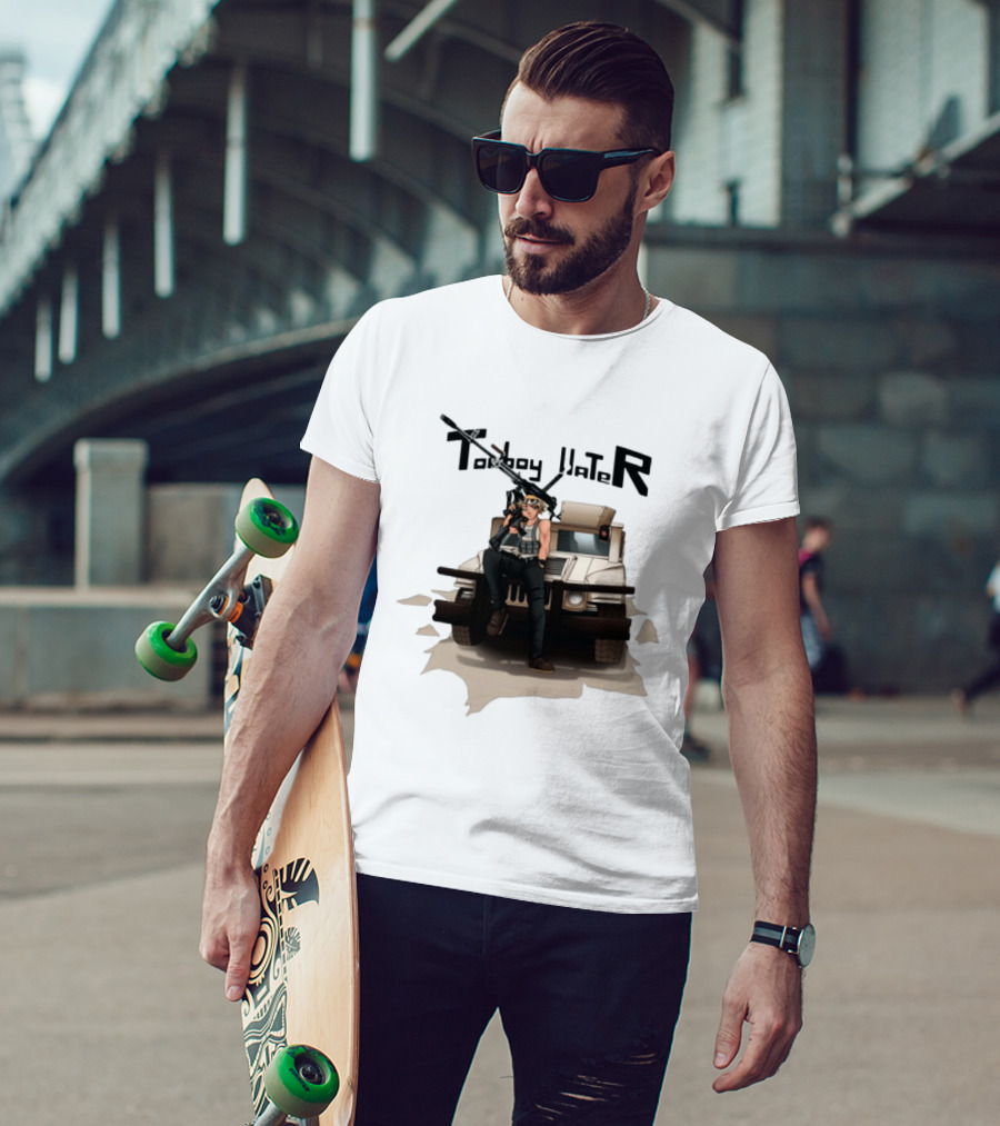 Tomboy Hater Anime Character With Gun And Armored Vehicle T-Shirt