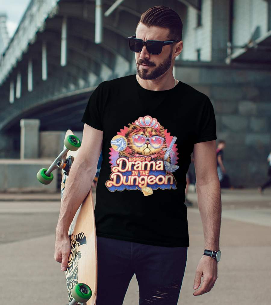 Bringer Of Drama In The Dungeon Cat With Raptor Dagger Butterfly Diamond T-Shirt