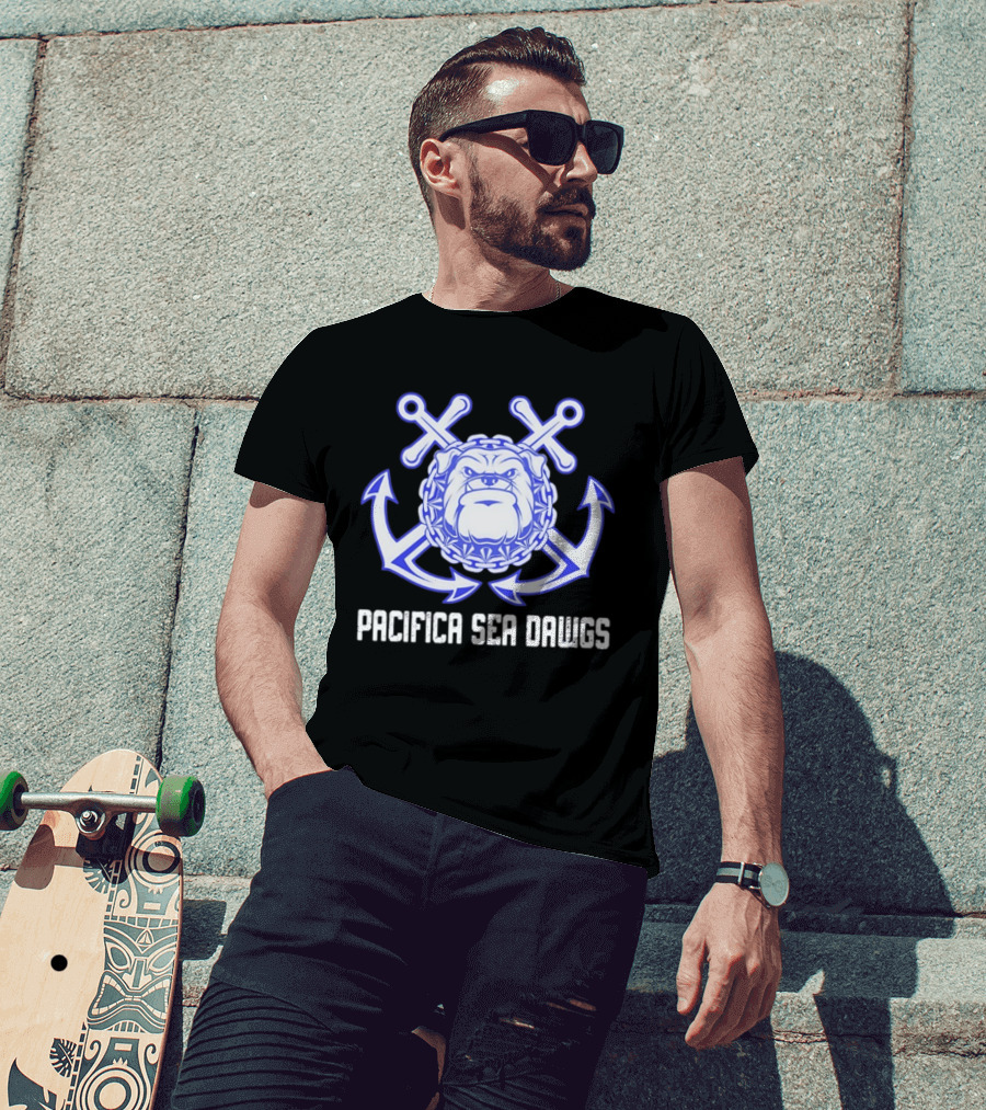 Pacifica Sea Dawgs Bulldog Anchor Crossed Swords Sports Team T-Shirt
