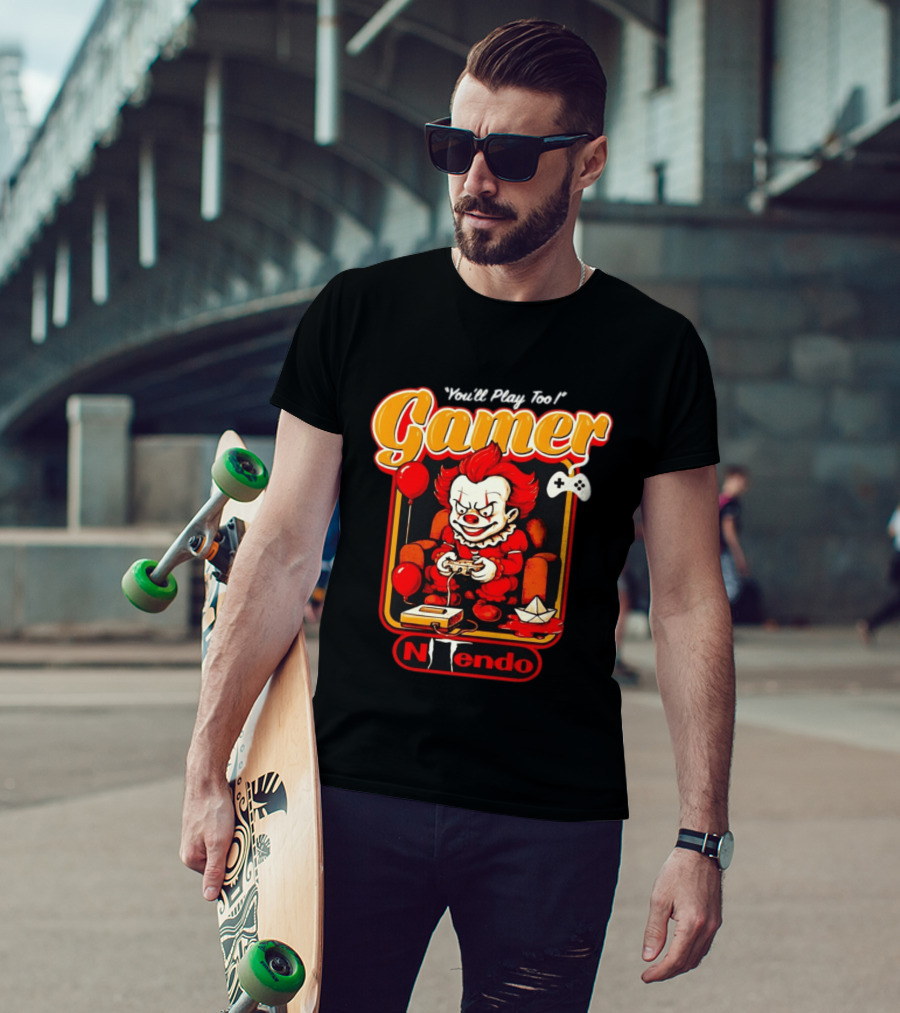 You'll Play Too Pennywise Gamer Nintendo Controller Balloons T-Shirt