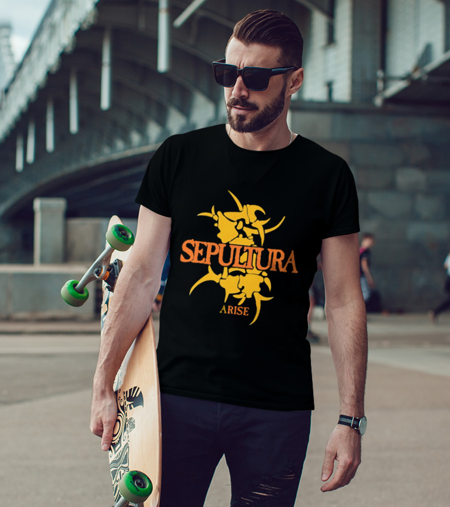 Sepultura Arise Thrash Metal Band Vintage Text Yellow T-Shirt