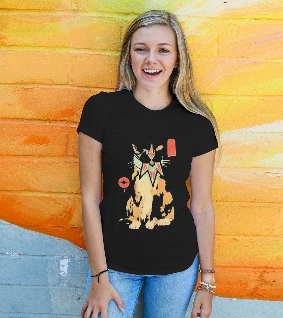 Shimbashi Masked Calico Cat Eastern Symbol And Star T-Shirt