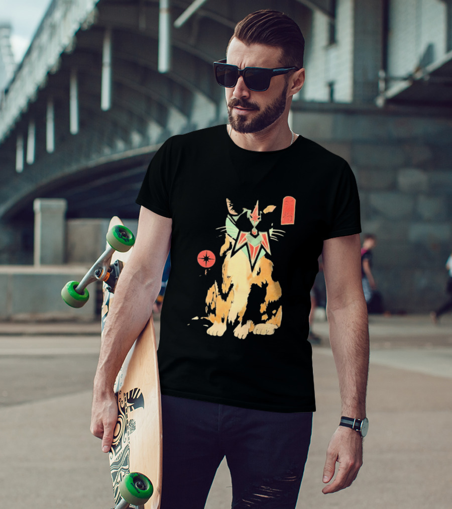 Shimbashi Masked Calico Cat Eastern Symbol And Star T-Shirt