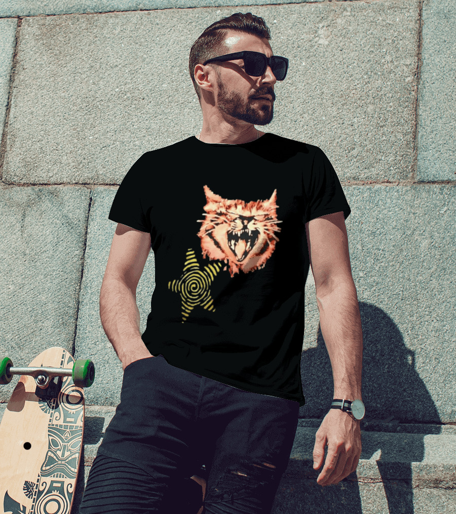 Snarling Cat Spiral Star Alternative Subculture Aesthetic T-Shirt