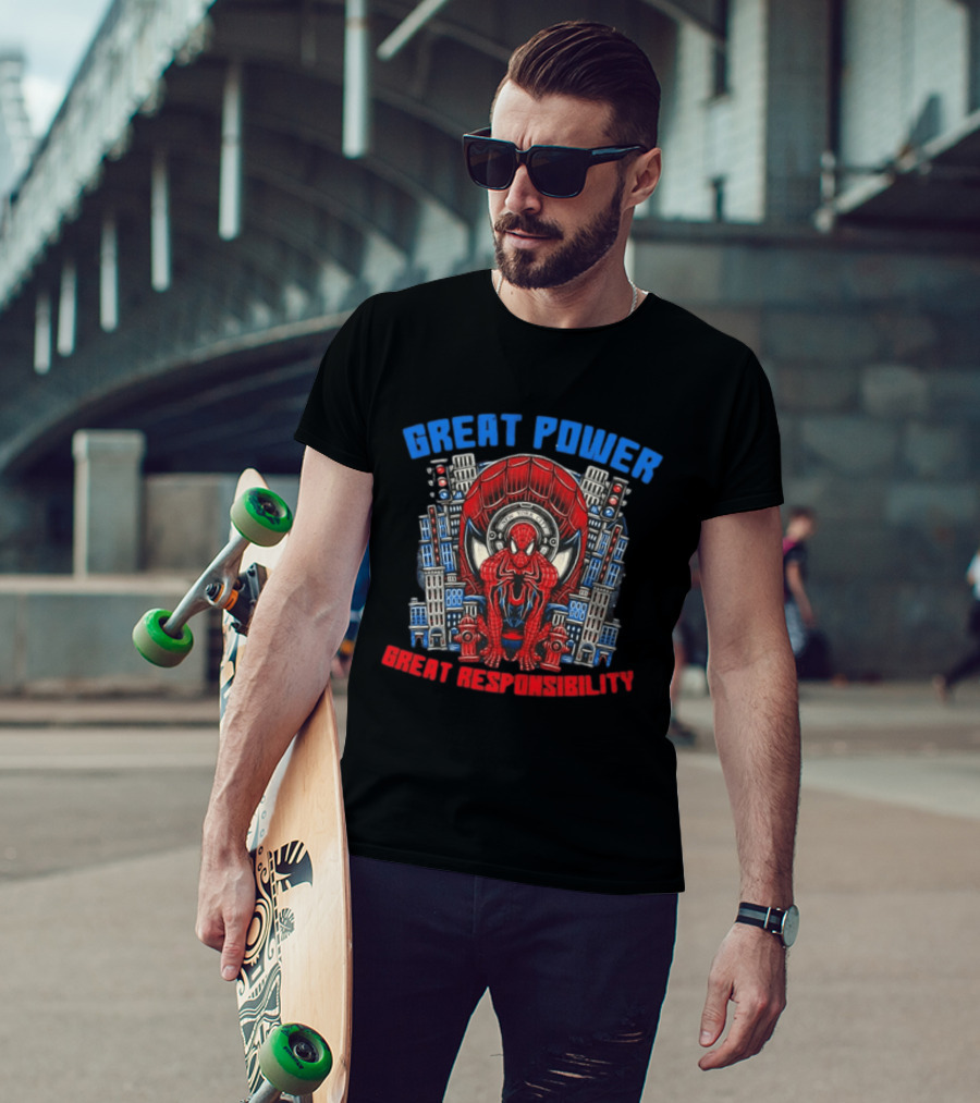 Spider Man Great Power Great Responsibility New York City Marvel T-Shirt