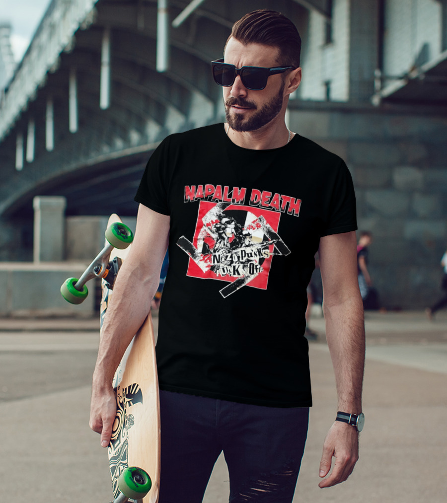 Napalm Death Nazi Punks Fuck Off Graphic Grindcore Band Merchandise T-Shirt