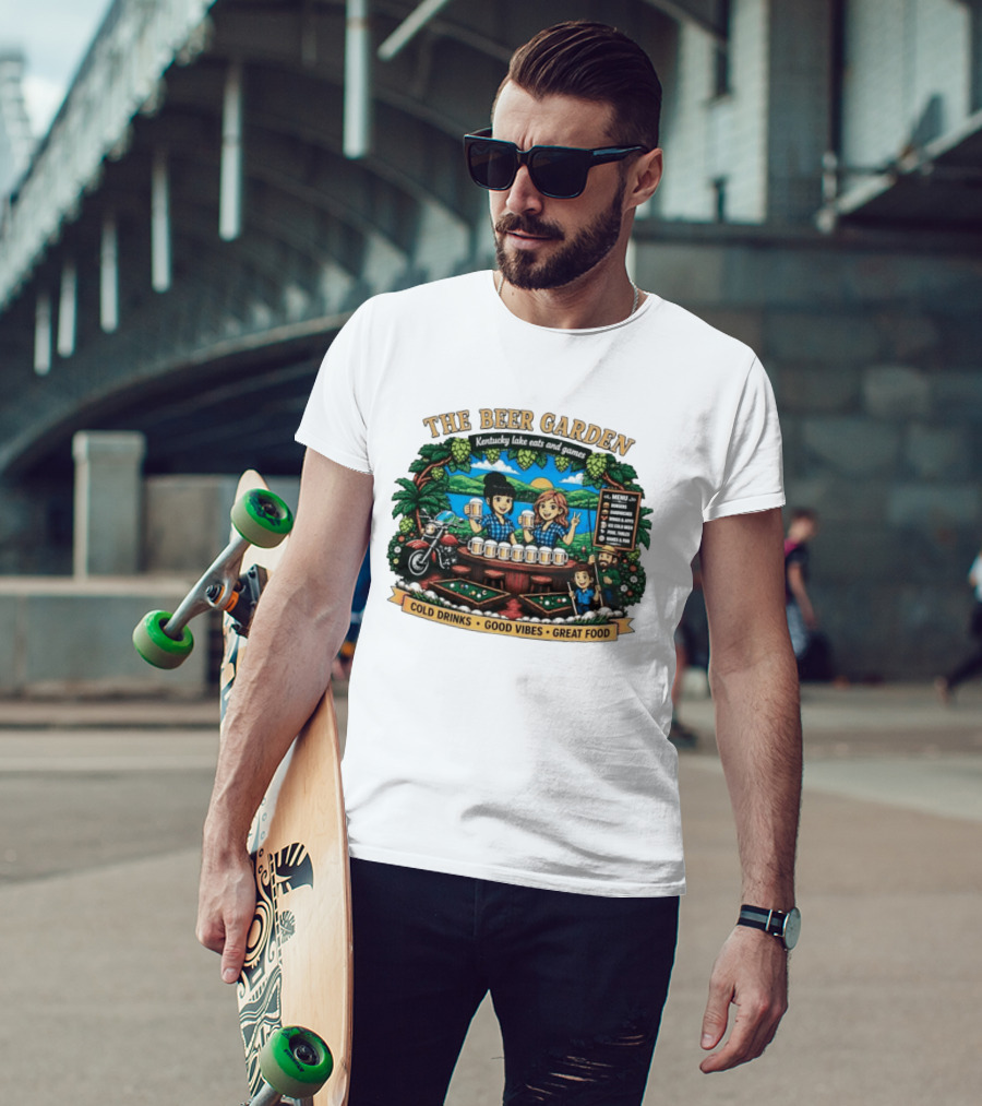 The Beer Garden Kentucky Lake Eats And Games Cold Drinks Good Vibes Great Food Burgers Sandwiches Wings Apps Relaxing Pool Tables Fun T-Shirt