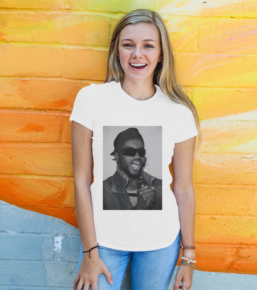 Ata Kak Iconic Ghanaian Musician Highlife Style Sunglasses Microphone Denim Jacket T-Shirt