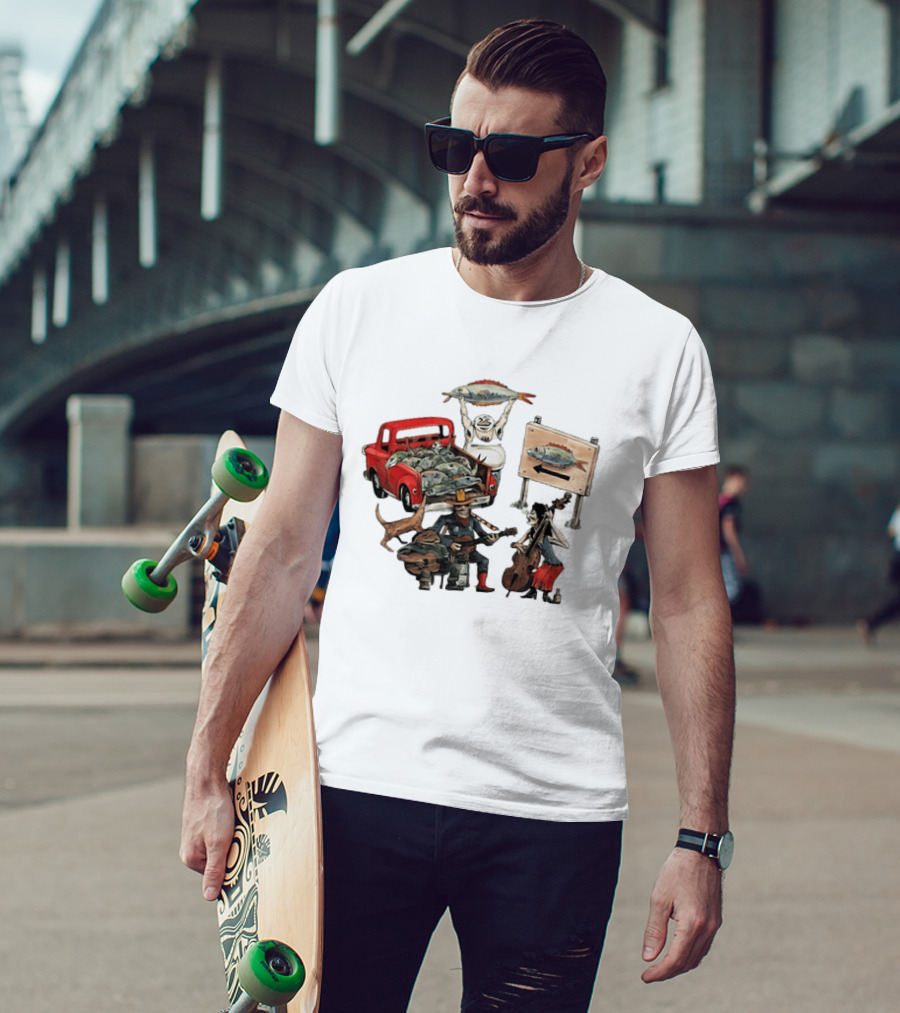 Bluegrass Band Jam Session With Truckload Of Fish And Red Pickup T-Shirt