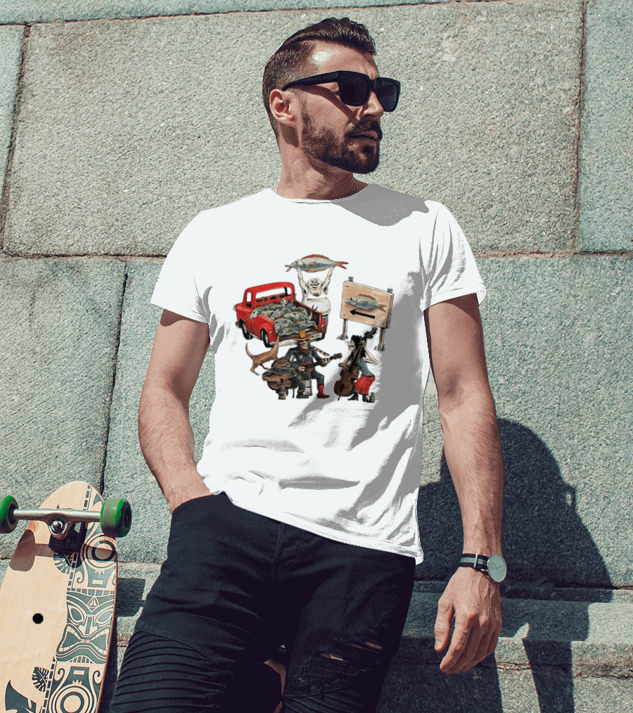 Bluegrass Band Jam Session With Truckload Of Fish And Red Pickup T-Shirt