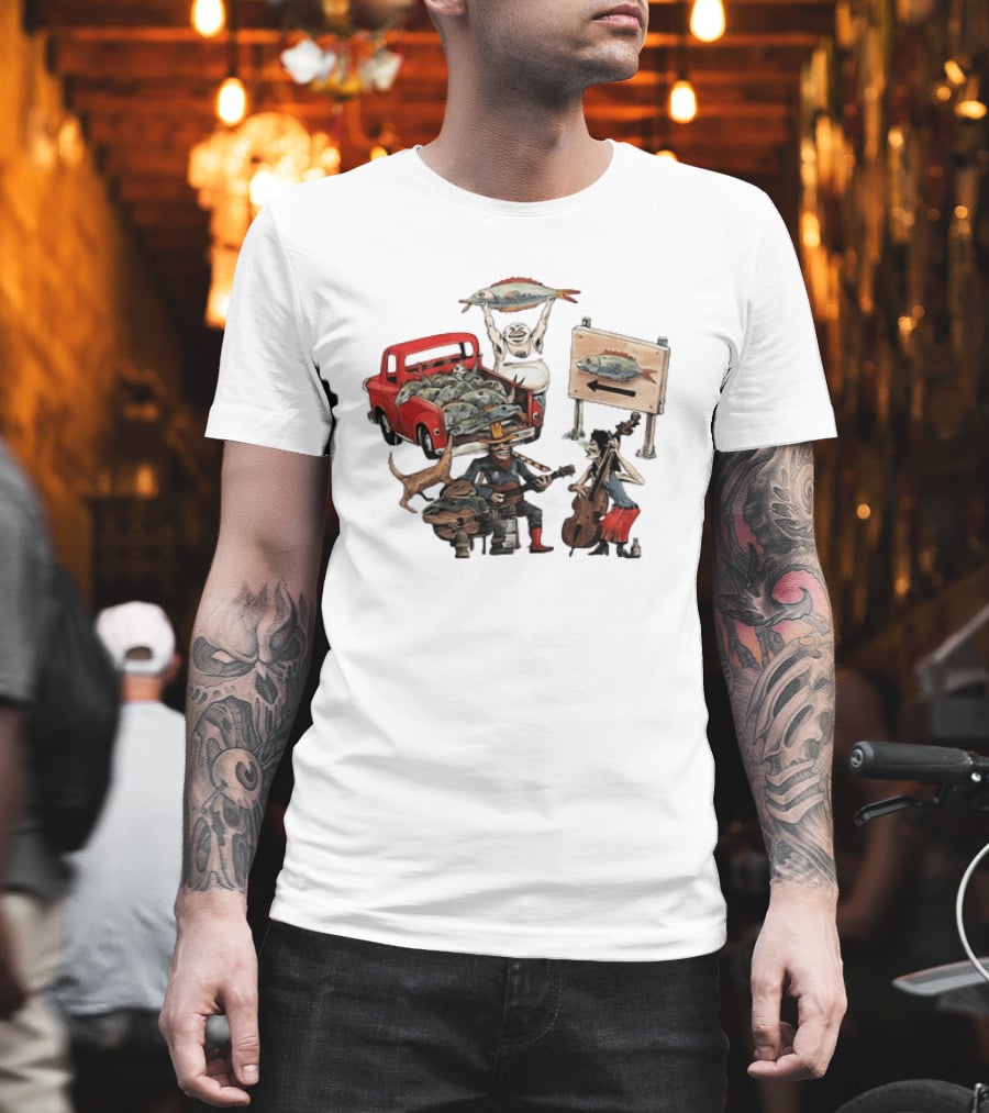 Bluegrass Band Jam Session With Truckload Of Fish And Red Pickup T-Shirt