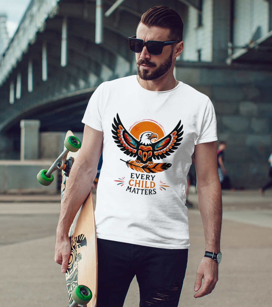 Every Child Matters Indigenous Eagle Feather Orange Sun T-Shirt