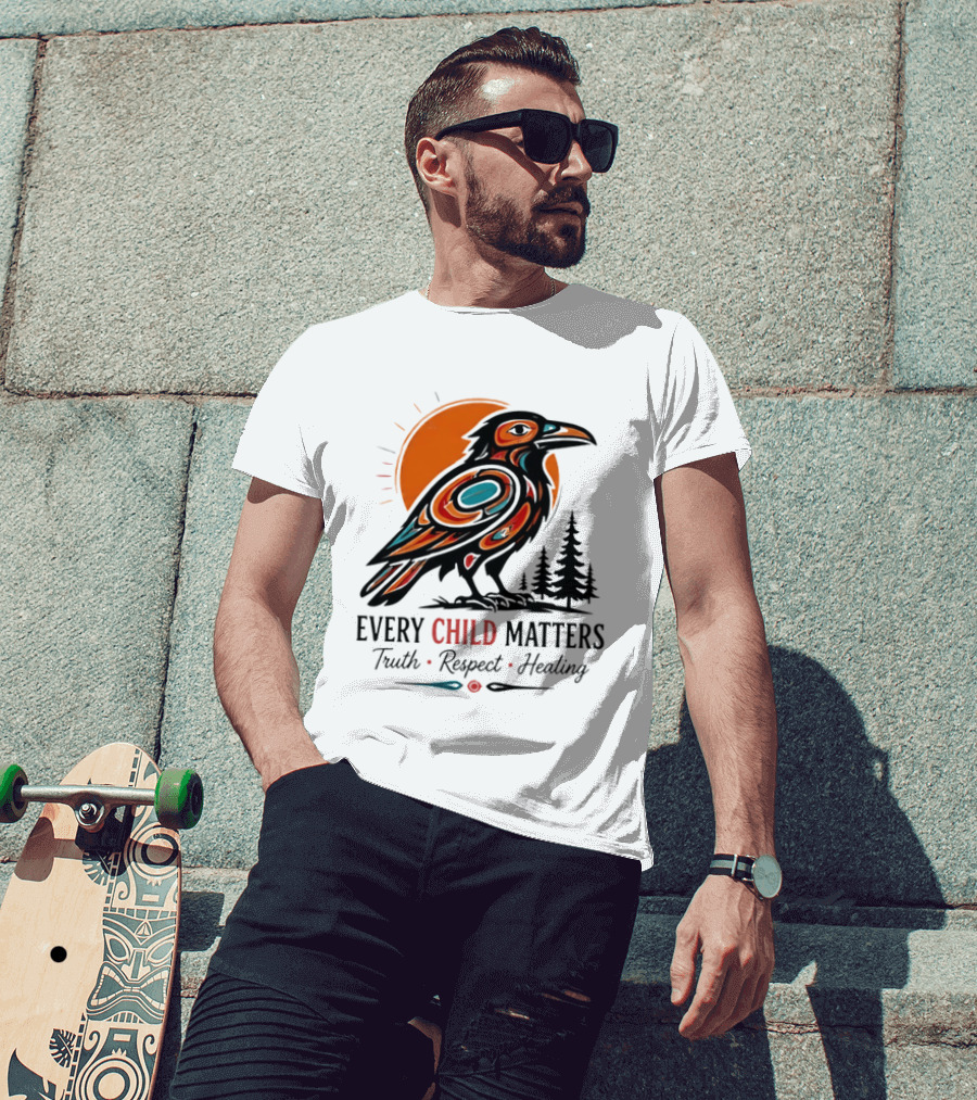 Every Child Matters Truth Respect Healing Raven With Sun And Trees T-Shirt