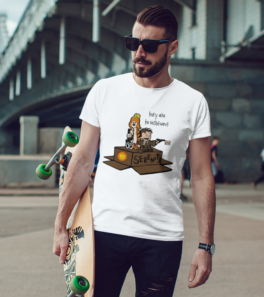 Malvin And Cobbes Serenity Hey Aim To Misbehave Box Gun Drawing T-Shirt