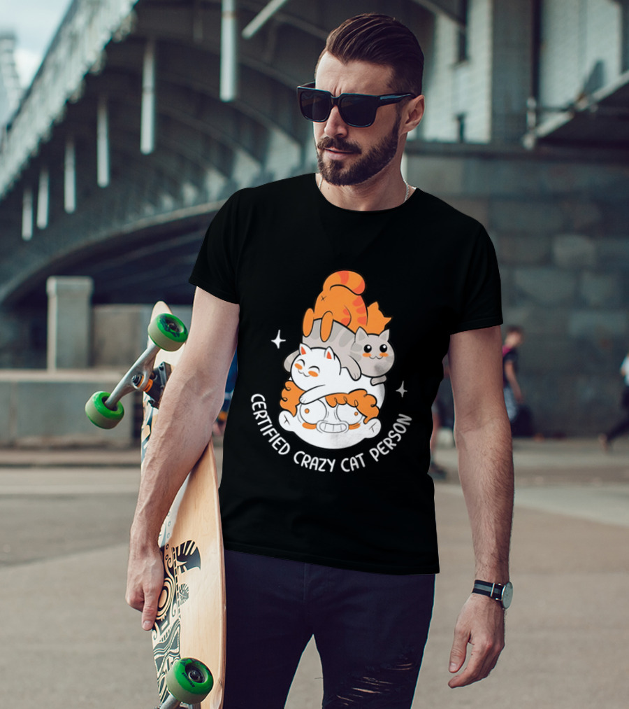 Certified Crazy Cat Person Playful Cartoon Cats T-Shirt