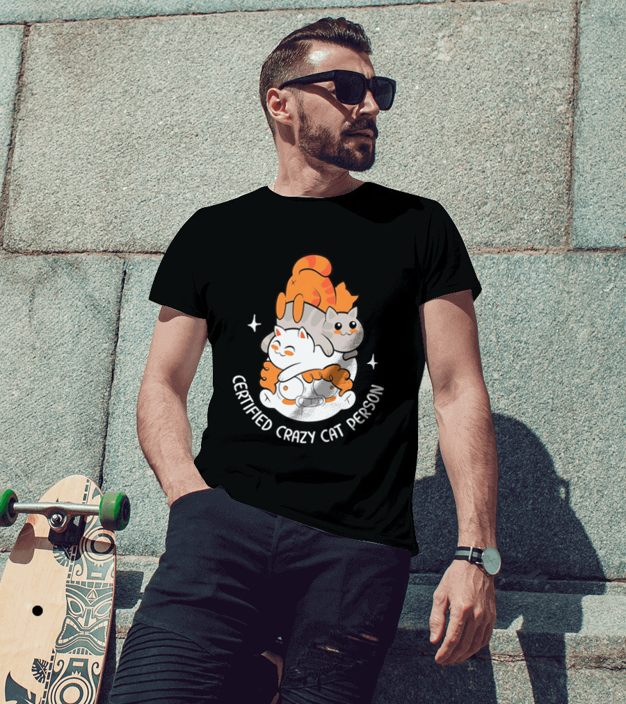 Certified Crazy Cat Person Playful Cartoon Cats T-Shirt