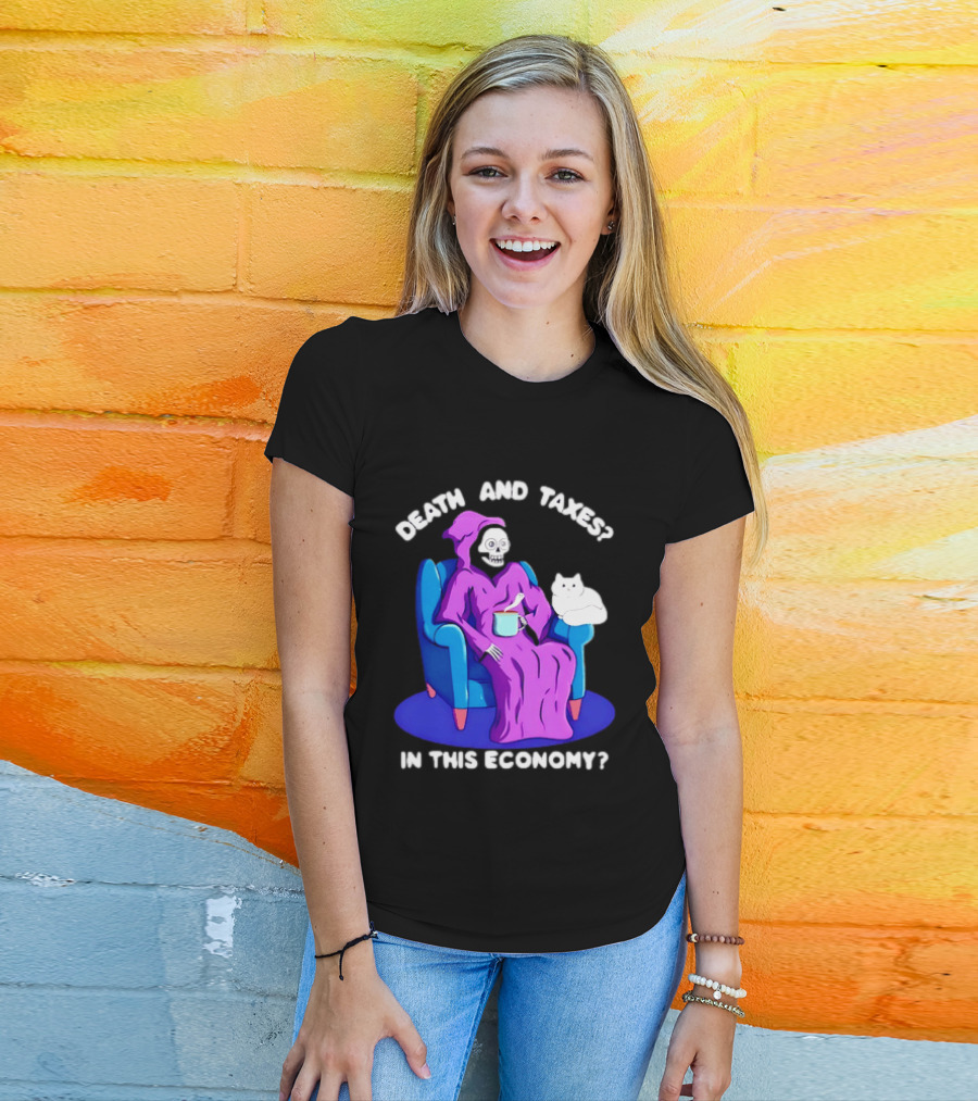 Death And Taxes Grim Reaper With Cat In This Economy T-Shirt